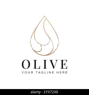 gold water drop / olive oil line vector logo Stock Vector
