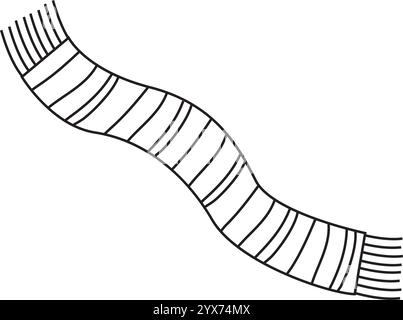 Warm striped knitted scarf isolated on a white background. Vector flat Doodle illustration. Coloring, drawing a single black line. Stock Vector