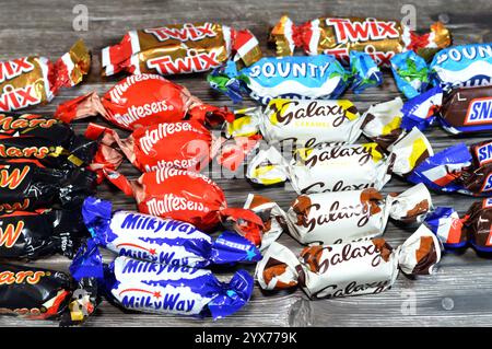 Cairo, Egypt, November 24 2024: Celebrations box mini chocolate bars, assorted chocolates of Mini-bars of Mars, Snicker, Malteser, Bounty, Twix, Milky Stock Photo