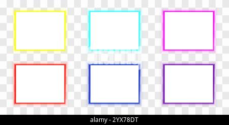 Rectangular white frames with multicolored led panel. 3d vector isolated on transparent background Stock Vector
