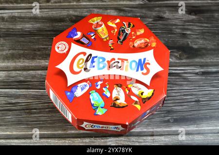 Cairo, Egypt, November 24 2024: Celebrations box mini chocolate bars, assorted chocolates of Mini-bars of Mars, Snicker, Malteser, Bounty, Twix, Milky Stock Photo
