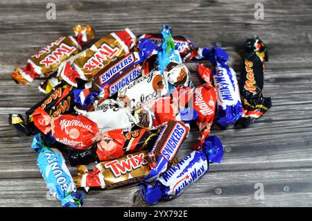 Cairo, Egypt, November 24 2024: Celebrations box mini chocolate bars, assorted chocolates of Mini-bars of Mars, Snicker, Malteser, Bounty, Twix, Milky Stock Photo