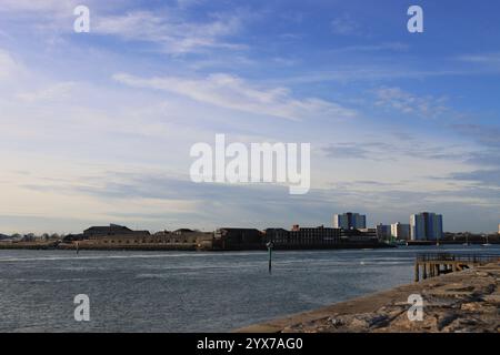 Old Portsmouth and Southsea, Hampshire, England. 28 November 2024. Viewed from Old Portsmouth, Fort Blockhouse on the Gosport peninsular and other waterfront buildings. Stock Photo