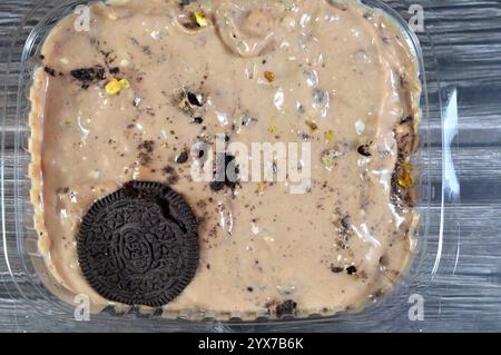 Cairo, Egypt, November 25 2024: Oreo creamy cold cookie pieces with a sweet fondant filling with whipped cream and chocolate ice cream, with pieces of Stock Photo