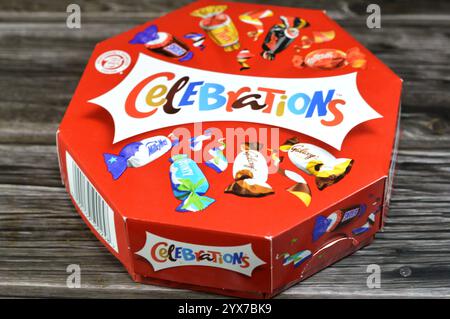Cairo, Egypt, November 24 2024: Celebrations box mini chocolate bars, assorted chocolates of Mini-bars of Mars, Snicker, Malteser, Bounty, Twix, Milky Stock Photo