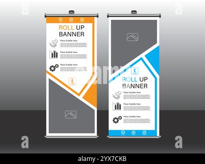Roll up banner Design, roll up brochure flyer banner design vertical template vector, modern Roll up banner template, modern x-banner and flag-banner Stock Vector