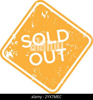 Orange grunge rubber stamp featuring a rotated square shape, clearly marking products or tickets as sold out and indicating unavailability in business Stock Vector