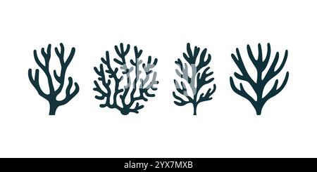 Vector black and white coral icon. Under the sea line illustration with ...