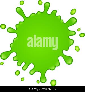 Vibrant green paint splatters dynamically against a clean white backdrop, creating an energetic and eye catching visual with its playful, abstract Stock Vector