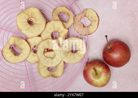 Dried apple rings and apples, dried fruit Stock Photo