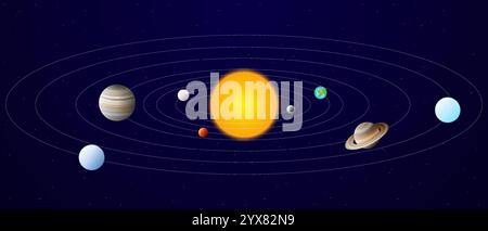 Solar System Illustration with the Sun and Planets Stock Vector