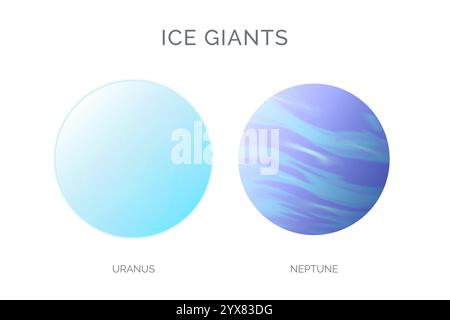 Ice Giants Planets Illustration with Uranus and Neptune Planet Isolated on White Background Stock Vector