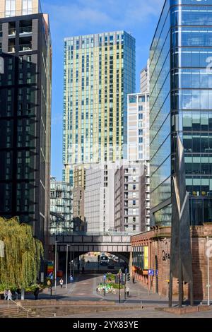 The CitySuites, Anaconda Cut and One Greengate apartments, and the '101 Embankment' buildings from Greengate Square, Salford, Manchester, England, UK Stock Photo