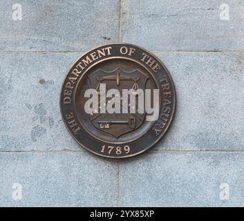 Close up of the Treasury Department sign in Washington D.C., USA Stock Photo