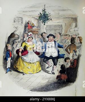 1843 Frontispiece: 'Mr. Fezziwig's Christmas Ball.' Art by John Leech for 'A Christmas Carol' by Charles Dickens Stock Photo