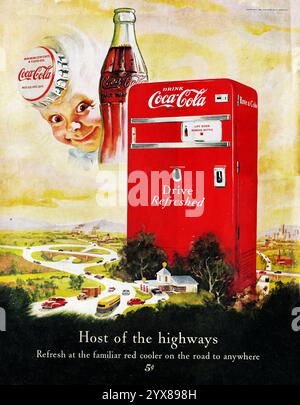 1948 Coca-Cola Ad - Host of the Highways - Sprite Boy, Artwork by Haddon Sundblom Stock Photo