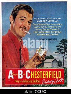 1950 Chesterfield Cigarettes Ad with Zachary Scott Stock Photo