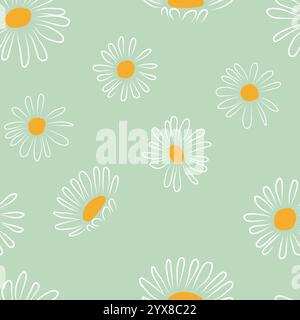Daisy flowers Seamless patterned background vector cute hand drawn style Floral daisy colorful seamless pattern. Daisies flowers vector print. Stock Vector