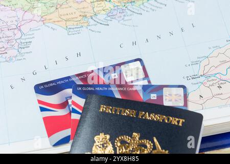 European Health Insurance Card and New British Passport. The EHIC - provides health cover when travelling in the European Union Stock Photo