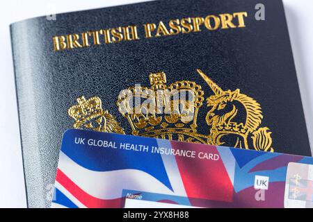 European Health Insurance Card and New British Passport. The EHIC - provides health cover when travelling in the European Union Stock Photo