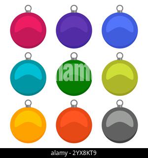Nine multi colored Christmas balls on a white background. Vector illustration. Stock Vector