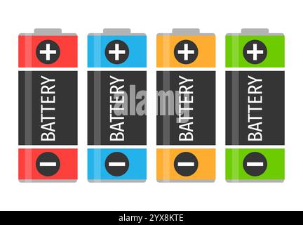 A set of four colorful batteries. Vector illustration Stock Vector