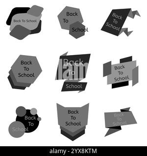 Set of nine grey back to school badges. School labels and icons collection. Vector illustration. Stock Vector