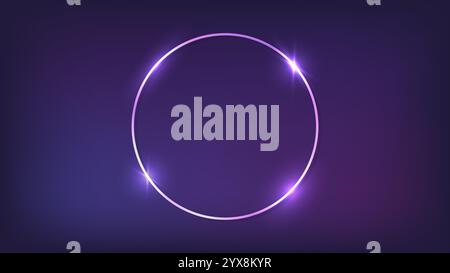 Neon round frame with shining effects on dark background. Empty glowing techno backdrop. Vector illustration. Stock Vector