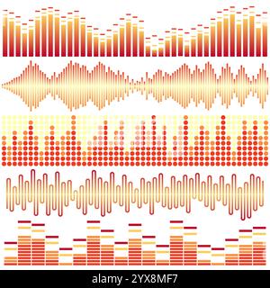Vector set of orange sound waves. Audio equalizer. Sound & audio waves isolated on white background. Stock Vector