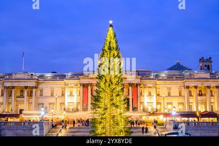 Trafalgar Square Christmas tree in London winter Stock Photo