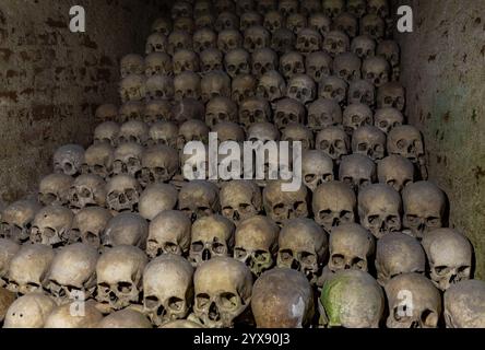 A picture of multiple skulls at the Brno Ossuary. Stock Photo