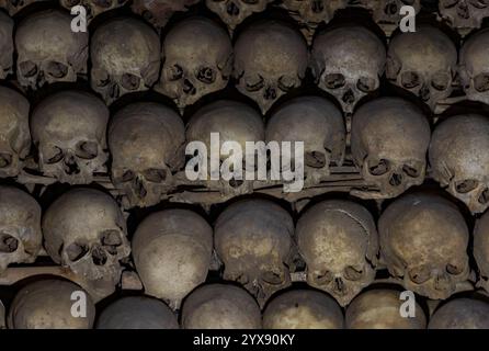 A picture of multiple skulls at the Brno Ossuary. Stock Photo