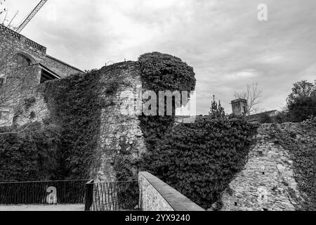 Ancient city walls of Girona, one of the most complete city walls in Europe. Stock Photo