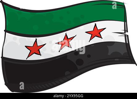 Painted Free Syria flag waving in wind Stock Vector