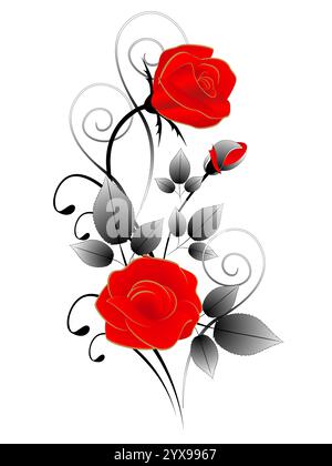 Vector branch of red roses isolated on a white background Stock Vector ...