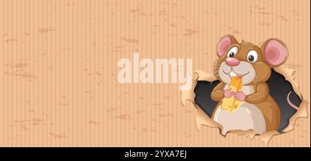 A cute mouse holding cheese in a hole Stock Vector
