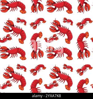 Colorful lobsters arranged in a seamless pattern Stock Vector