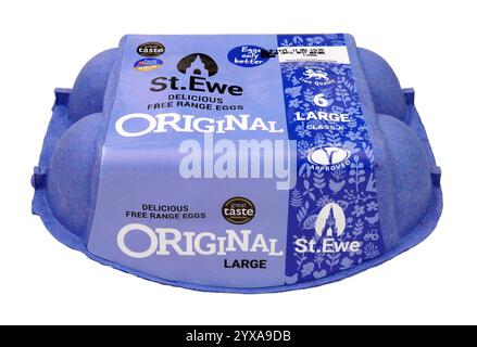 St Ewe original free range eggs in a box containing six class A large eggs Stock Photo