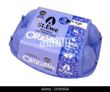 St Ewe original free range eggs in a box containing six class A large eggs Stock Photo