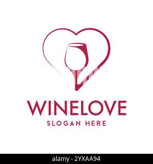 Wine glass love logo design. Icon vector illustration of wine glass with heart symbol. Modern logo design with line art style. Stock Vector