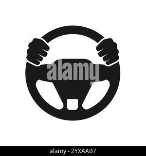 Steering wheel icon. Hands on steering wheel. Driver. Driving car. Test drive. Vector icon isolated on white background. Stock Vector