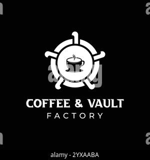 Coffee and Vault Safe Handle Gear Factory logo design Stock Vector