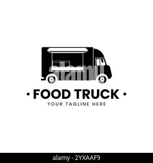 Food truck logo template. Street food wagon vector design. Retro food truck logotype Stock Vector