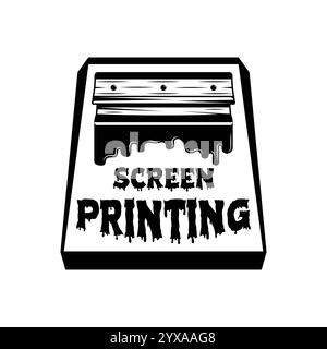 Vintage logo monochrome screen printing template with paint splashes isolated vector illustration Stock Vector