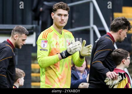 Bradford, UK. 14th Dec, 2024. Valley Parade, Bradford, England, December 14th 2024: Goalkeeper Daniel Barden (12 Swindon Town) before the EFL Sky Bet League Two match between Bradford City and Swindon Town at Valley Parade in Bradford, England on December 14th 2024. (Sean Chandler/SPP) Credit: SPP Sport Press Photo. /Alamy Live News Stock Photo