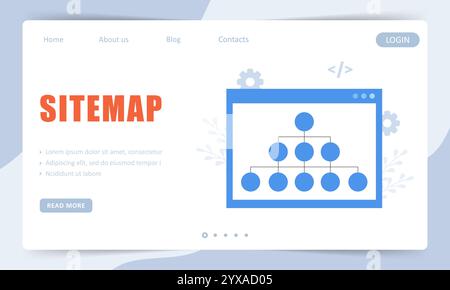 Sitemap Creation process. Landing page template. SEO optimization. Organization site architecture. Vector illustration Stock Vector