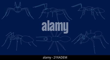 6 Set Ant Vector Line Art Illustrations. Stock Vector