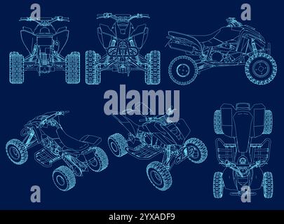 Outline ATV Set Bundle Illustration, Mud Rider Cut File, Adventure Stencil, contour Vector, Mountaineer Clipart Stock Vector