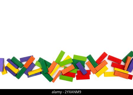 Colorful Wooden Building Blocks on White Background – Abstract Texture and Playful Design Stock Photo