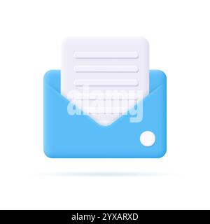 Mail envelope icon with document. Vector 3D illustration. Stock Vector
